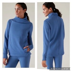 NWT Athleta Cozy Karma Twist Neck Sweatshirt in color Chrome Blue XS